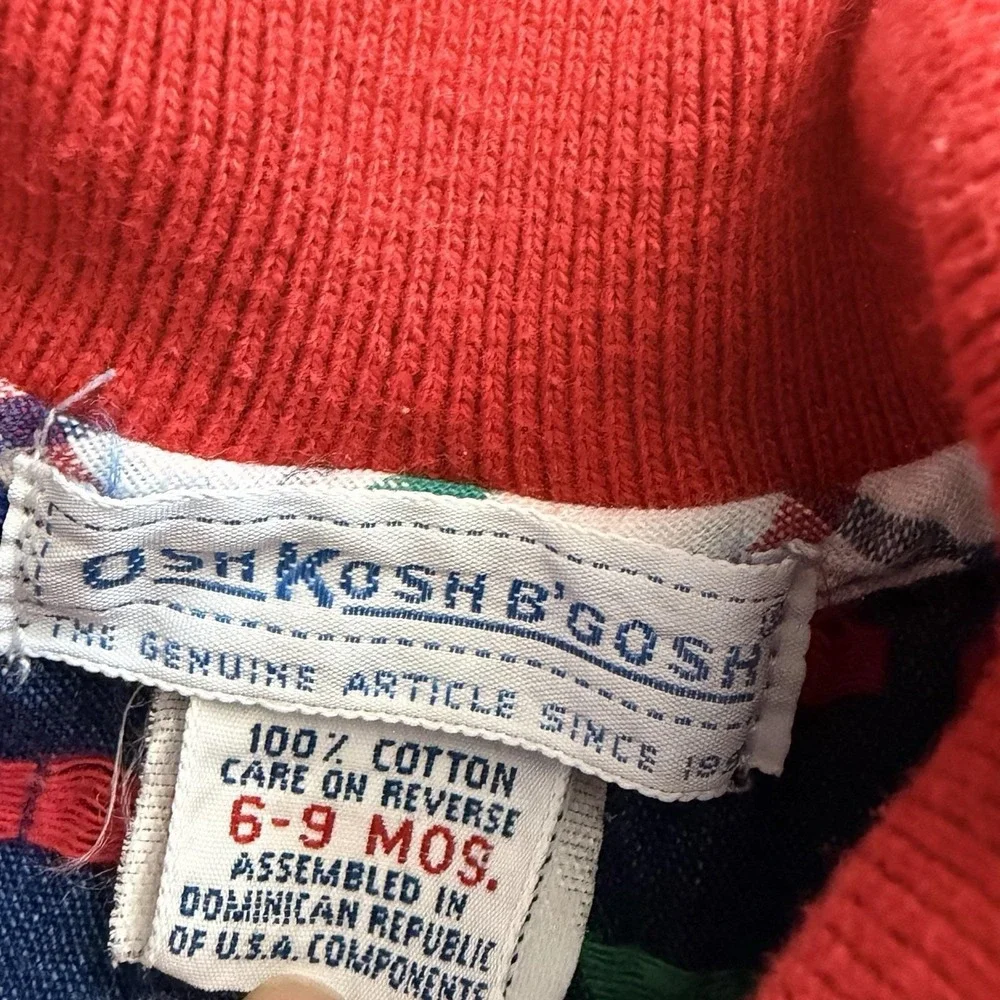 VTG 80s Retro OshKosh B'gosh Kids Denim Jumpsuit Unisex Shapes Collared 6-9 M
